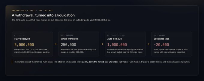 A withdrawal turned into a liquidation: the 20% auto-close that frees margin on exit becomes the lever an outsider pulls.